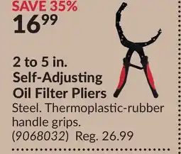 Princess Auto 2 to 5 in. Self-Adjusting Oil Filter Pliers offer