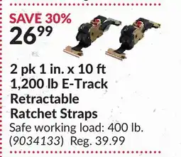 Princess Auto 2 pk 1 in. x 10 1,200 lb E-Track Retractable Ratchet Straps offer