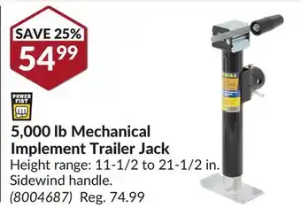 Princess Auto 5,000 lb Mechanical Implement Trailer Jack offer