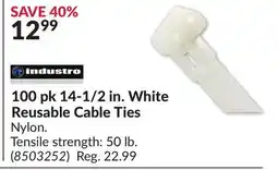 Princess Auto 100 pk 14-1/2 in. White Reusable Cable Ties offer