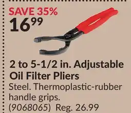 Princess Auto 2 to 5-1/2 in. Adjustable Oil Filter Pliers offer