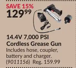 Princess Auto 14.4V 7,000 PSI Cordless Grease Gun offer