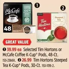 Canadian Tire Selected Tim Hortons or McCafe Coffee K-Cup Pods offer