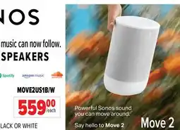 2001 Audio Video MOVE2US1B/W SONOS PORTABLE SPEAKERS offer