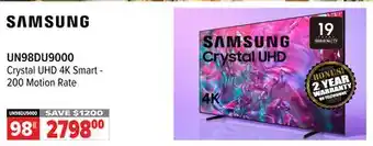 2001 Audio Video UN98DU9000 98 Crystal UHD 4K Smart - 200 Motion Rate offer