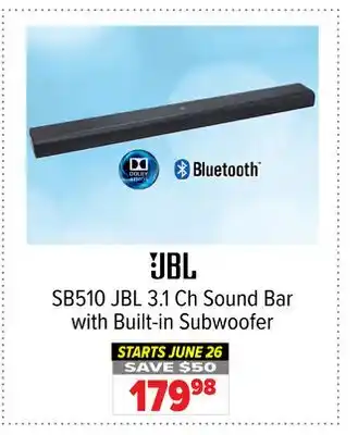 2001 Audio Video SB510 JBL 3.1 Ch Sound Bar with Built-in Subwoofer offer