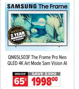 2001 Audio Video QN65LS03F 65 The Frame Pro Neo QLED 4K Art Mode Sam Vision AI offer