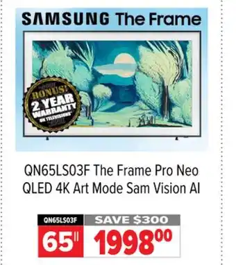 2001 Audio Video QN65LS03F 65 The Frame Pro Neo QLED 4K Art Mode Sam Vision AI offer
