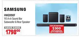 2001 Audio Video HWQ990F SAMSUNG 11.1. 4 ch Sound Bar Subwoofer & Rear Speaker offer