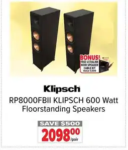 2001 Audio Video RP8000FBII KLIPSCH 600 Watt Floorstanding Speakers offer