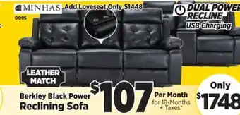 Surplus Furniture Berkeley Black Power Reclining Sofa offer