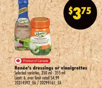 No Frills RENÉE'S DRESSINGS OR VINAIGRETTES, 350 ml - 355 ml offer