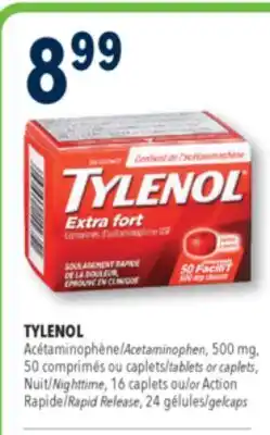 Familiprix TYLENOL Acetaminophen, 500 mg, or tablets or caplets, 16 caplets or Rapid Release 24 gelcaps offer