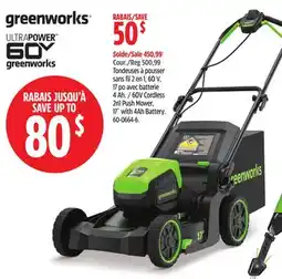 Canadian Tire Greenworks 60V Cordless 2n1 Push Mower offer