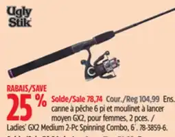 Canadian Tire Ugly Stik Ladies' GX2 Medium 2-Pc Spinning Combo, 6´ offer