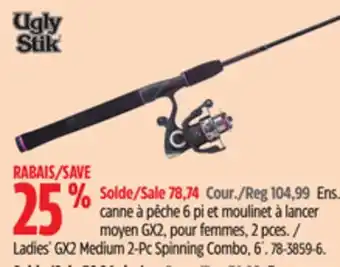 Canadian Tire Ugly Stik Ladies' GX2 Medium 2-Pc Spinning Combo, 6´ offer