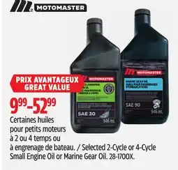 Canadian Tire Motomaster Selected 2-Cycle or 4-Cycle Small Engine Oil or Marine Gear Oil offer