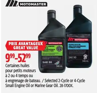 Canadian Tire Motomaster Selected 2-Cycle or 4-Cycle Small Engine Oil or Marine Gear Oil offer