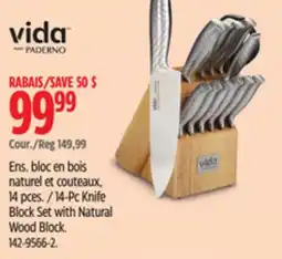 Canadian Tire Vida by PADERNO 14-Pc Knife Block Set with Natural Wood Block offer