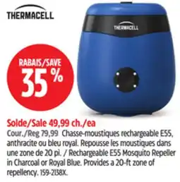 Canadian Tire Rechargeable E55 Mosquito Repeller in Charcoal or Royal Blue. Provides a 20-ft zone of repellency offer