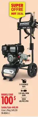Canadian Tire Simoniz Platinum 3050 PSI 2.8 GPM Gas Pressure Washer with Extension Wand offer