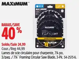 Canadian Tire MAXIMUM 71⁄4˝ Framing Circular Saw Blade, 3-Pk offer