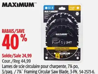 Canadian Tire MAXIMUM 71⁄4˝ Framing Circular Saw Blade, 3-Pk offer