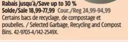 Canadian Tire Rubbermaid Selected Garbage, Recycling and Compost Bins offer