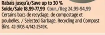 Canadian Tire Rubbermaid Selected Garbage, Recycling and Compost Bins offer