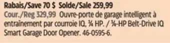 Canadian Tire Mastercraft 3⁄4-HP Belt-Drive IQ Smart Garage Door Opener offer