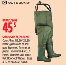 Canadian Tire Outbound Men's, Women's and Youth PVC Bootfoot Waders. Sizes 4-13 offer