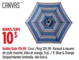 Canadian Tire 9' Blue & Orange Striped Market Umbrella offer
