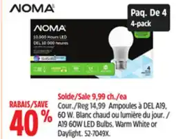 Canadian Tire Noma A19 60W LED Bulbs offer