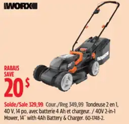 Canadian Tire Worx 40V 2-in-1 Mower, 14 with 4Ah Battery & Charger offer