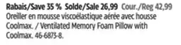 Canadian Tire For Living Ventilated Memory Foam Pillow with Coolmax offer