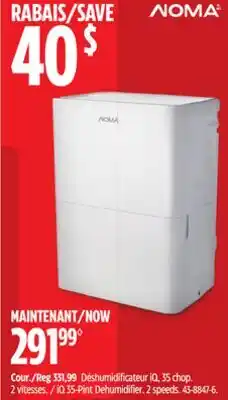 Canadian Tire NOMA iQ 35-Pint Dehumidifier offer