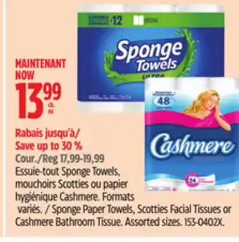 Canadian Tire Spongetowels Sponge Paper Towels, Scotties Facial Tissues or Cashmere Bathroom Tissue offer