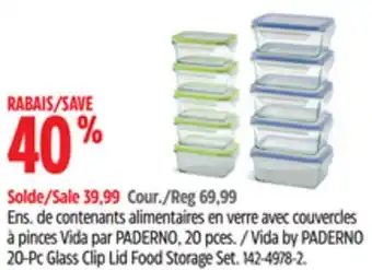 Canadian Tire Vida by PADERNO 20-Pc Glass Clip Lid Food Storage Set offer