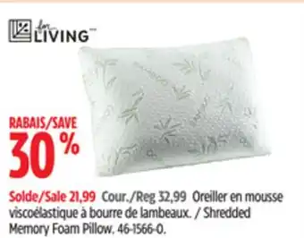 Canadian Tire For Living Shredded Memory Foam Pillow offer