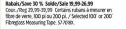 Canadian Tire Mastercraft Selected 100´ or 200´ Fibreglass Measuring Tape offer