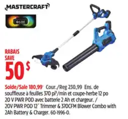 Canadian Tire Mastercraft 20V PWR POD 12 Trimmer & 370CFM Blower Combo with 2.0Ah Battery & Charger offer