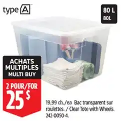 Canadian Tire TYPE A Clear Tote with Wheels offer