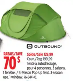 Canadian Tire Outbound 4-Person Pop-Up Tent. 3-season use. 1 window offer