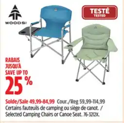 Canadian Tire Woods Selected Camping Chairs or Canoe Seat offer