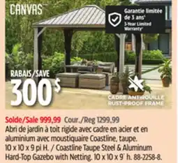 Canadian Tire CANVAS Coastline Taupe Steel & Aluminum Hard-Top Gazebo with Netting, 10x10x9'h offer