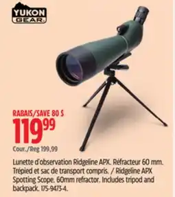 Canadian Tire Yukon Gear Ridgeline APX Spotting Scope. 60mm refractor. Includes tripod and backpack offer