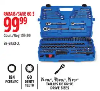 Canadian Tire 184 PCES/PC 60 DENTS TEETH ¼ PO/, ⅜ PO/, ½ PO/ TAILLES DE PRISE DRIVE SIZES offer