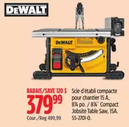 Canadian Tire Dewalt 81⁄4˝ Compact Jobsite Table Saw offer