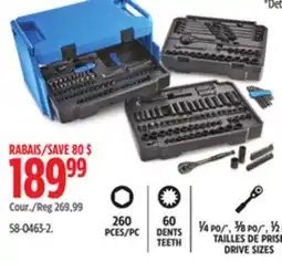 Canadian Tire Mastercraft 260 PCES/PC 60 DENTS TEETH ¼ PO/, ⅜ PO/, ½ TAILLES DE PRISE DRIVE SIZES offer