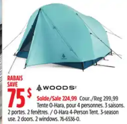Canadian Tire Woods O-Hara 4-Person Tent. 3-season use. 2 doors. 2 windows offer
